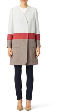 Tory Burch Stripe Blanket Button Up Coat Wool Blend size 4